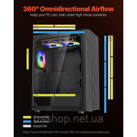 Vevor 316603 Ігровий корпус для ПК Mid-Tower з 3 вентиляторами ARGB 120 мм для материнської плати ATX