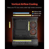 Vevor 316604 Геймерський корпус для ПК, корпус mid-tower, ATX, 6x 120 мм, PWM, ARGB, ATX/M-ATX/ITX