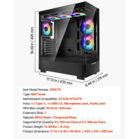 Vevor 316604 Геймерський корпус для ПК, корпус mid-tower, ATX, 6x 120 мм, PWM, ARGB, ATX/M-ATX/ITX