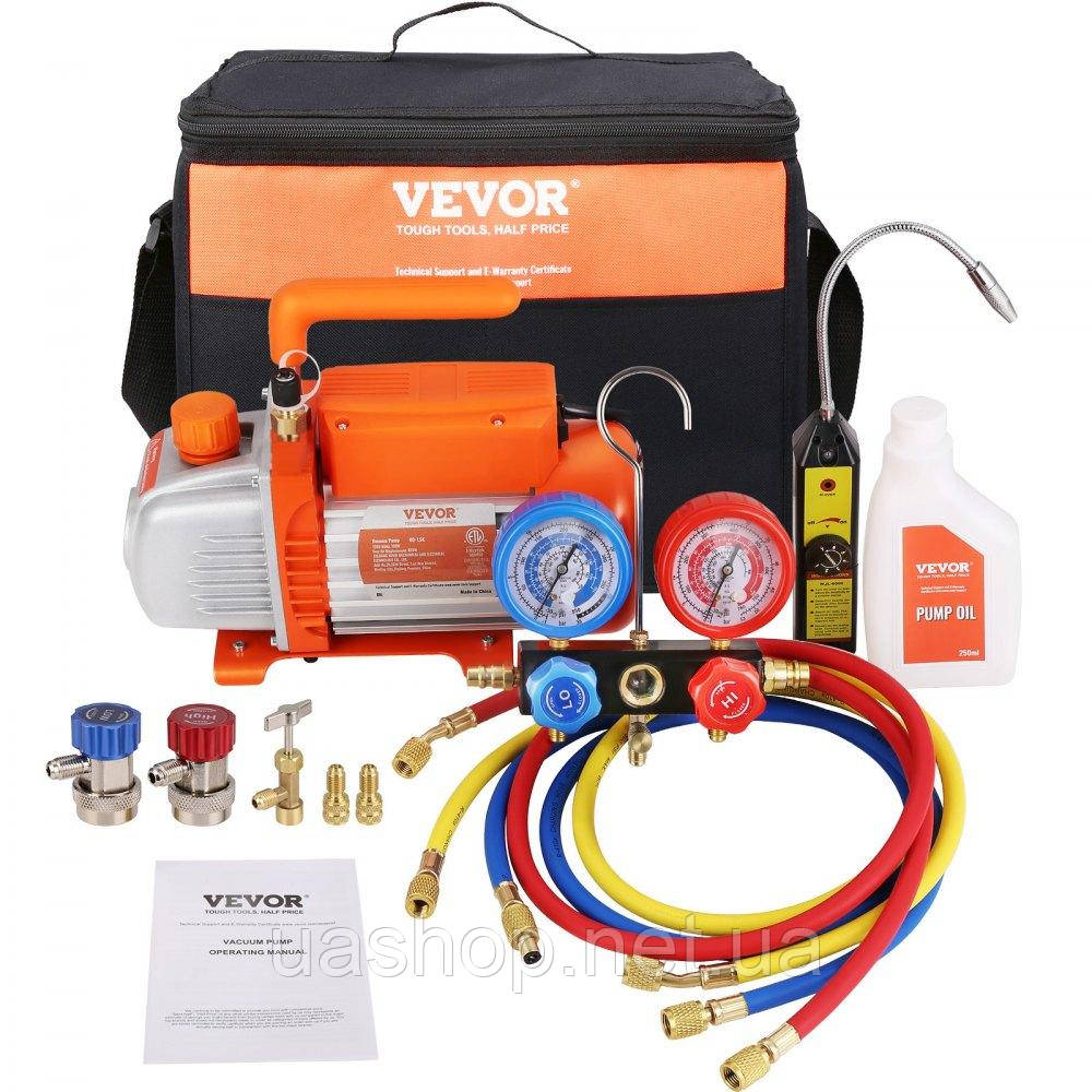 Vevor 316646 1/4 HP Вакуумний насос HVAC Набір манометрів 4 CFM Вакуумний насос зі шлангом