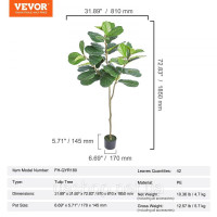 Vevor 317929 Скрипка Інжир штучна 81x81x185см Штучна рослина PE Штучні рослини Підроблені пластикові рослини в горщику Штучна Vevor 317929 Скрипка Інжир штучна 81x81x185см Штучна рослина PE Штучні рослини Підроблені пластикові рослини в горщику Штучна