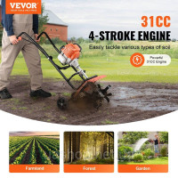 Vevor 318147 Культиватор, газовий, 38 см³, 4-тактний садовий культиватор, культиватор з 4 регульованими сталевими передніми лапами Vevor 318147 Культиватор, газовий, 38 см³, 4-тактний садовий культиватор, культиватор з 4 регульованими сталевими передніми лапами