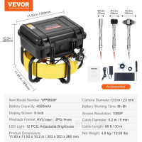 Vevor 318300 Камера для труб 30 м, камера для огляду каналізації, екран 23 см, 36-кратне збільшення Vevor 318300 Камера для труб 30 м, камера для огляду каналізації, екран 23 см, 36-кратне збільшення