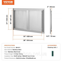Vevor 311479 Двері для доступу до барбекю, 914 x 534 мм, подвійні двері для зовнішньої кухні, двері з нержавіючої сталі,