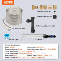 Vevor 312489 Пилосос для акваріума 9 м ПВХ шланг Акваріум Гравій Вакуумний сифон Очищувач акваріума 3 типи Латунні адаптери для Vevor 312489 Пилосос для акваріума 9 м ПВХ шланг Акваріум Гравій Вакуумний сифон Очищувач акваріума 3 типи Латунні адаптери для
