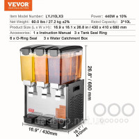 Vevor 312149 Диспенсер для комерційних напоїв 3x10л Диспенсер холодних соків Напої з льодом