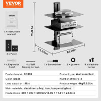 Vevor 314908 Медіа-стійка, плаваюча полиця для проектора з 3 рівнями, настінна мультимедійна полиця, настінне кріплення для аудіо, Vevor 314908 Медіа-стійка, плаваюча полиця для проектора з 3 рівнями, настінна мультимедійна полиця, настінне кріплення для аудіо,
