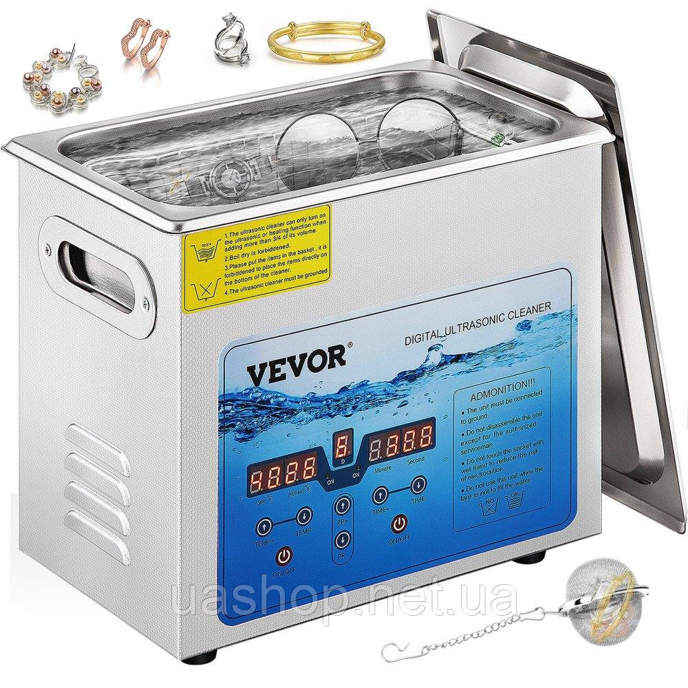 Vevor 313443 Ультразвуковий очищувач Ультразвуковий очищувач 6 л для окулярів Годинники Ювелірні вироби Сережки Кільця Намиста
