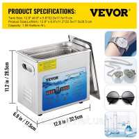 Vevor 313443 Ультразвуковий очищувач Ультразвуковий очищувач 6 л для окулярів Годинники Ювелірні вироби Сережки Кільця Намиста
