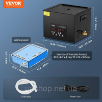 Vevor 313476 Ультразвукова очищувальна машина 15L з опаленням кошика та таймером 360 Вт Vevor 313476 Ультразвукова очищувальна машина 15L з опаленням кошика та таймером 360 Вт