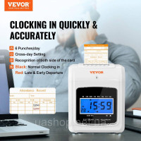Vevor 315279 Годинник з записом часу 102 картки часу, електронний годинник в комплекті 2 ключі + 1 стрічка, білий електронний
