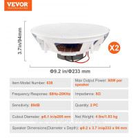 Vevor 316274 Комплект 2 стельові колонки, вбудовані колонки, настінні колонки, 50Вт, 20см