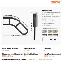 Vevor 315830 Поручні для сходів для вулиці, настінні захисні поручні довжиною 73,7 см для 1-3 сходинок, U-подібні поручні з