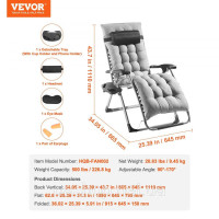 Vevor 317656 шезлонг розкладний шезлонг 66см садовий шезлонг з подушкою сірий Vevor 317656 шезлонг розкладний шезлонг 66см садовий шезлонг з подушкою сірий