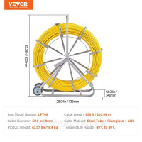 Vevor 316518 Fish Tape Скловолоконна допомога для витягування Стрічка для витягування Стрічка для витягування Спіраль 200x7,9 мм