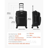 Vevor 316583 Розширювана валіза з м'якими боковинами та коліщатками Spinner Wheels (400 x 285 x 620 мм), тканинна валіза для Vevor 316583 Розширювана валіза з м'якими боковинами та коліщатками Spinner Wheels (400 x 285 x 620 мм), тканинна валіза для