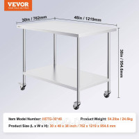Vevor 311646 Робочий стіл з нержавіючої сталі з 4 колесами, стіл для підготовки з 3 рівнями регулювання висоти, міцний робочий Vevor 311646 Робочий стіл з нержавіючої сталі з 4 колесами, стіл для підготовки з 3 рівнями регулювання висоти, міцний робочий