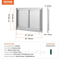 Vevor 311459 Двері для доступу до барбекю, 762 x 532 x 45 мм, подвійні двері для зовнішньої кухні, двері з нержавіючої сталі