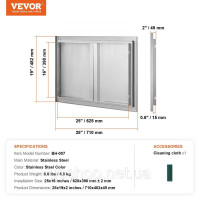 Vevor 311470 Двері для доступу до барбекю, 710 x 482 мм, подвійні двері для зовнішньої кухні, двері з нержавіючої сталі,