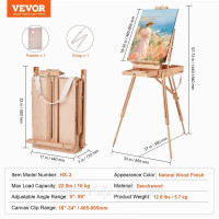 Vevor 312624 Французький мольберт до 86 см, складаний ящик для ескізів, мольберт з букового дерева Vevor 312624 Французький мольберт до 86 см, складаний ящик для ескізів, мольберт з букового дерева