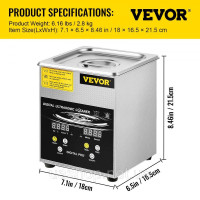 Vevor 313461 Ультразвукова машина 2L для чищення ювелірних виробів з нержавіючої сталі Vevor 313461 Ультразвукова машина 2L для чищення ювелірних виробів з нержавіючої сталі