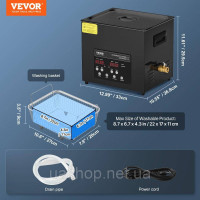 Vevor 313474 Ультразвукова мийна машина 10 л з нагрівачем кошика та таймером 240 Вт Vevor 313474 Ультразвукова мийна машина 10 л з нагрівачем кошика та таймером 240 Вт