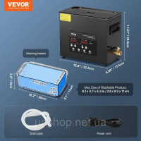 Vevor 313478 Ультразвукова машина для чищення 6L з нагрівачем кошика та таймером 180 Вт Vevor 313478 Ультразвукова машина для чищення 6L з нагрівачем кошика та таймером 180 Вт