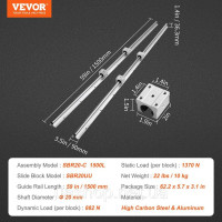 Vevor 313115 Лінійна напрямна Напрямна рейка 2шт SBR20-1500мм з вуглецевої сталі Алюмінієва напрямна рейка з розсувними блоками