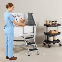 Vevor 313612 Ванна для грумінгу домашніх тварин зі сходами, змішувачем, душовою лійкою, правими дверцятами, 961x620x1220 мм Vevor 313612 Ванна для грумінгу домашніх тварин зі сходами, змішувачем, душовою лійкою, правими дверцятами, 961x620x1220 мм