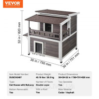 Vevor 313695 Котячий будиночок Котяча печера Котяча хатинка Дерев'яна зовнішня 2-ярусна 750x751x820 мм