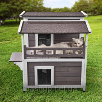 Vevor 313695 Котячий будиночок Котяча печера Котяча хатинка Дерев'яна зовнішня 2-ярусна 750x751x820 мм