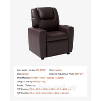 Vevor 314790 Дитяче крісло-рекламоне з підстаканниками, регульована спинка 101°-121°, шкіряний шезлонг з підставкою для ніг,