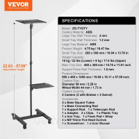 Vevor 315377 Підставка для проектора з колесами, регульована висота від 580 до 1455 мм, кріплення для проектора з 2 полицями, Vevor 315377 Підставка для проектора з колесами, регульована висота від 580 до 1455 мм, кріплення для проектора з 2 полицями,