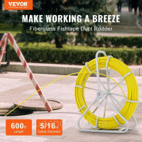 Vevor 316519 Знімач для троса Fish Tape Puller зі скловолокна 183 м 7,9375 мм, дротяний, для прокладання каналів