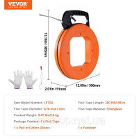 Vevor 316526 Стрічка для натягування Pulling Aid Pulling Tape, спіральна, 60,96 м x 4,7 мм, скловолокнистий кабель
