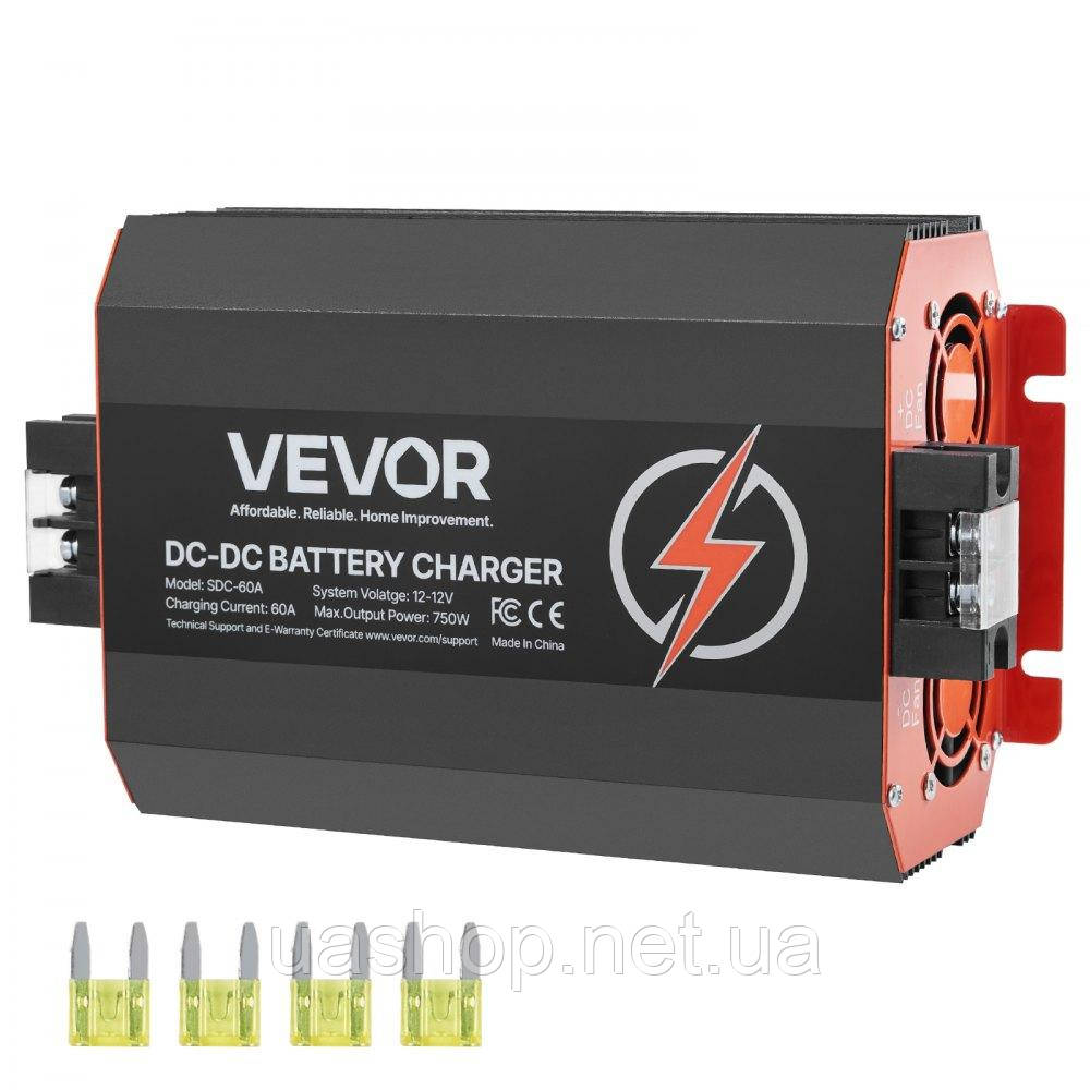 Vevor 316610 Зарядний пристрій 12V 60A DC/DC, 750W для свинцево-кислотних, літієвих, AGM, гелевих та рідких акумуляторів,