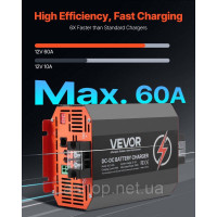 Vevor 316610 Зарядний пристрій 12V 60A DC/DC, 750W для свинцево-кислотних, літієвих, AGM, гелевих та рідких акумуляторів,