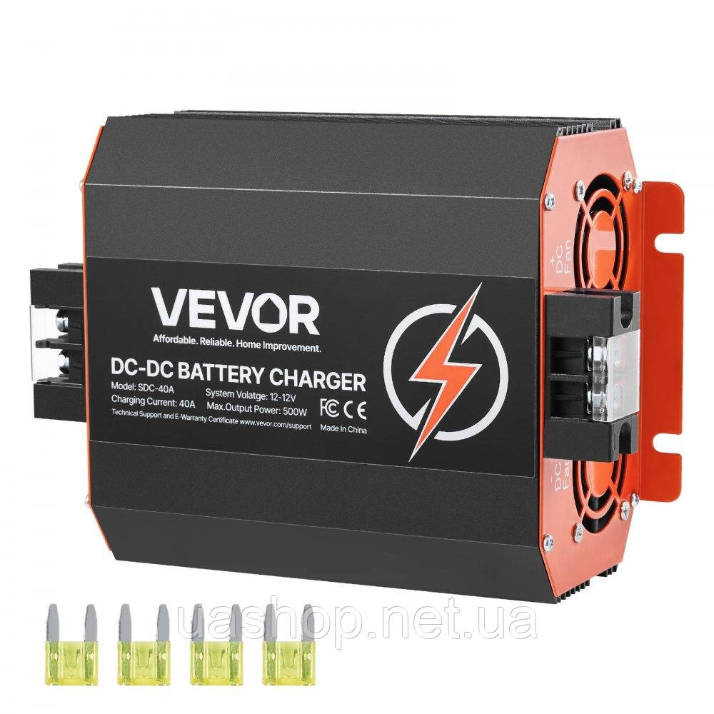 Vevor 316613 Зарядний пристрій 12V 40A DC/DC, 500W для свинцево-кислотних, літієвих, AGM, гелевих та рідких акумуляторів,