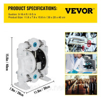 Vevor 316677 Пневматичний подвійний діафрагмовий насос, вхід/вихід 2,54 см / 25 мм, поліпропілен 136 л/хв, макс. 8,27 бар для Vevor 316677 Пневматичний подвійний діафрагмовий насос, вхід/вихід 2,54 см / 25 мм, поліпропілен 136 л/хв, макс. 8,27 бар для