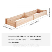 Vevor 317075 Піднята грядка 240 x 60 x 25 см Ящик для кашпо Ялинова деревина Овочева грядка Квітковий ящик Грядка з травами Садова Vevor 317075 Піднята грядка 240 x 60 x 25 см Ящик для кашпо Ялинова деревина Овочева грядка Квітковий ящик Грядка з травами Садова