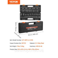Vevor 316884 Набір ударних торцевих головок 1/2 дюйма, 26 шт. ударних головок, 6-гранні, міцна конструкція, CR-M0, набір головок Vevor 316884 Набір ударних торцевих головок 1/2 дюйма, 26 шт. ударних головок, 6-гранні, міцна конструкція, CR-M0, набір головок