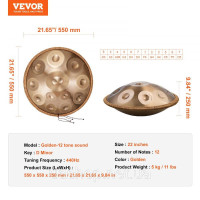 Vevor 317233 Handpan Drum 55см 12 нот ре мінорний барабанний інструмент з молотком