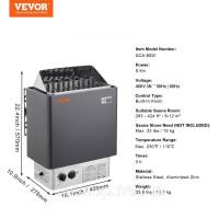 Vevor 317364 Каменка 8кВт 8-12м³ Камінка для сауни Spa вбудоване управління з таймером