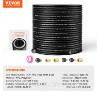 Vevor 318169 Шланг високого тиску 30,48 м 289,58 бар, швидкоз'ємний, 6,35 мм