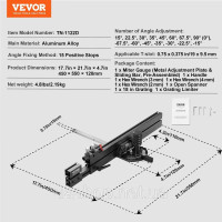 Vevor 318379 Кутовий калібр, стандартний паз 19 x 10 мм, алюмінієвий сплав з сіткою 48-89 см, 15 кутових упорів, регульований Vevor 318379 Кутовий калібр, стандартний паз 19 x 10 мм, алюмінієвий сплав з сіткою 48-89 см, 15 кутових упорів, регульований