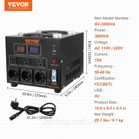 Перетворювач напруги VEVOR 3000VA, трансформатор змінного струму 110 В 220 В, 3 американських 3-контактних вих