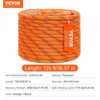 Vevor 313885 Мотузка для лазіння по деревах Arborist, подвійне плетення з поліестеру, 3/8 дюйма x 36,6 м Vevor 313885 Мотузка для лазіння по деревах Arborist, подвійне плетення з поліестеру, 3/8 дюйма x 36,6 м