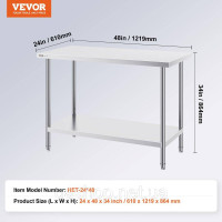 Vevor 311621 Стіл для роботи та підготовки Стіл робочий з нержавіючої сталі 610x1219x864 мм Vevor 311621 Стіл для роботи та підготовки Стіл робочий з нержавіючої сталі 610x1219x864 мм