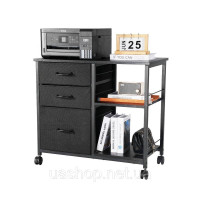 Vevor 314953 Мобільна шафа для документів з 3 тканинними шухлядами та полицями, чорна