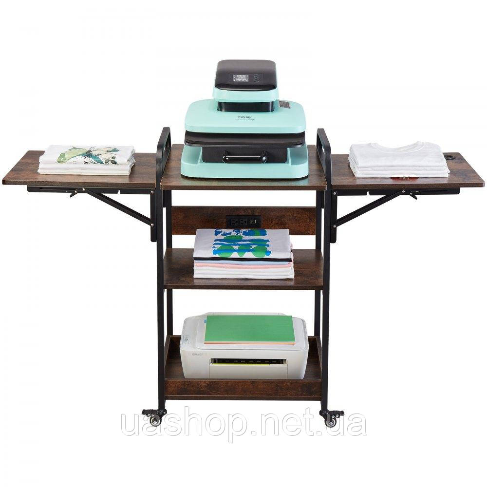 Vevor 312853 Зарядна станція Heat Press Table, 3-ярусна підставка для принтера, згортається, коричнева